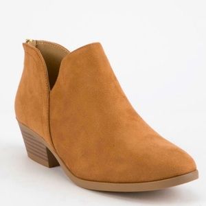 SODA chop out low tan ankle boots